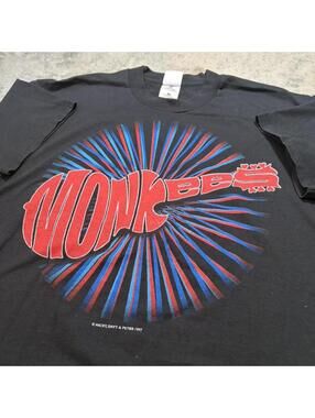 Vintage 90s Monkees World Tour 1997 Band T Shirt Fruit Of The Loom Large Music